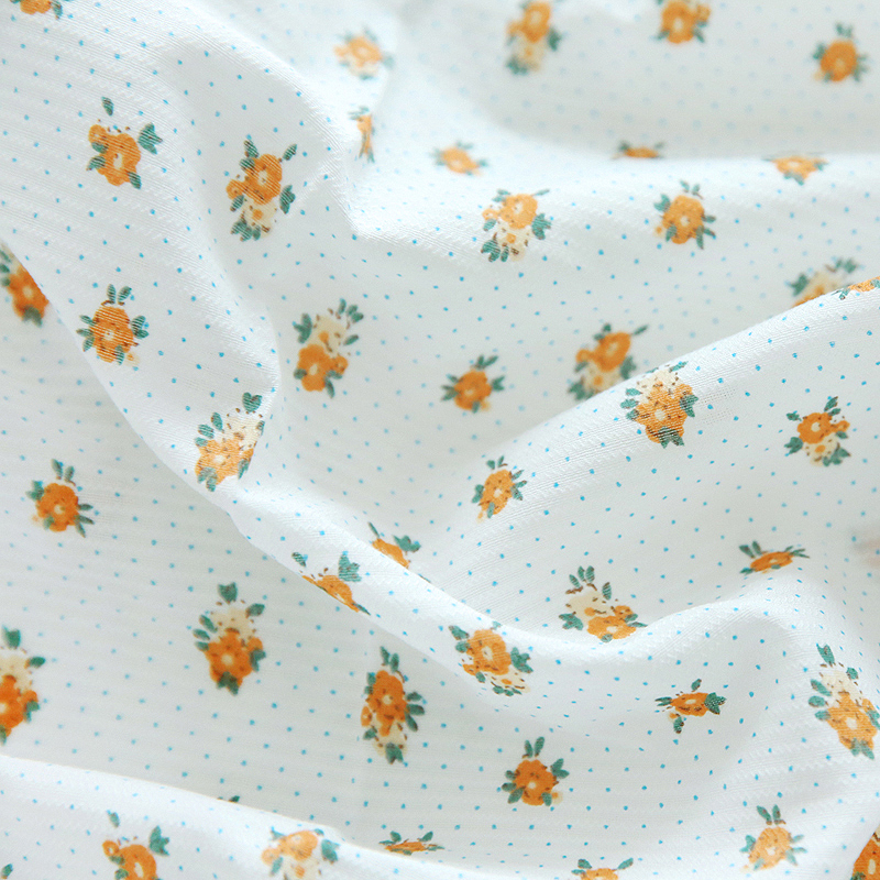 Summer Clothing Material - Orange Floral Print Embroidered Stripe Fabric