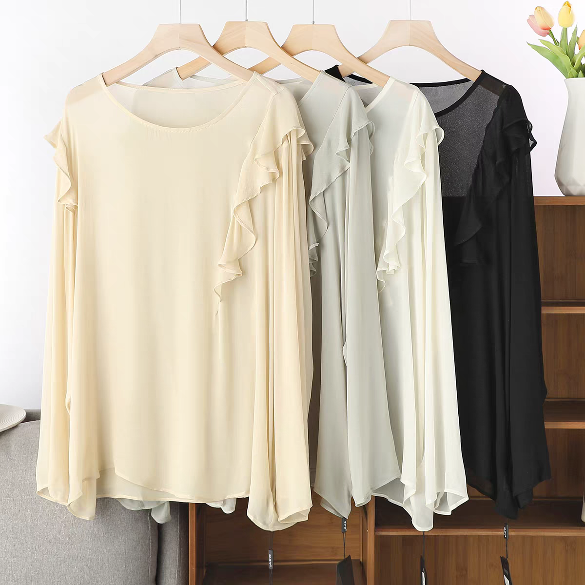 Summer Clothing Styles For Women - French Elegant Long Sleeve Ruffle Shirt