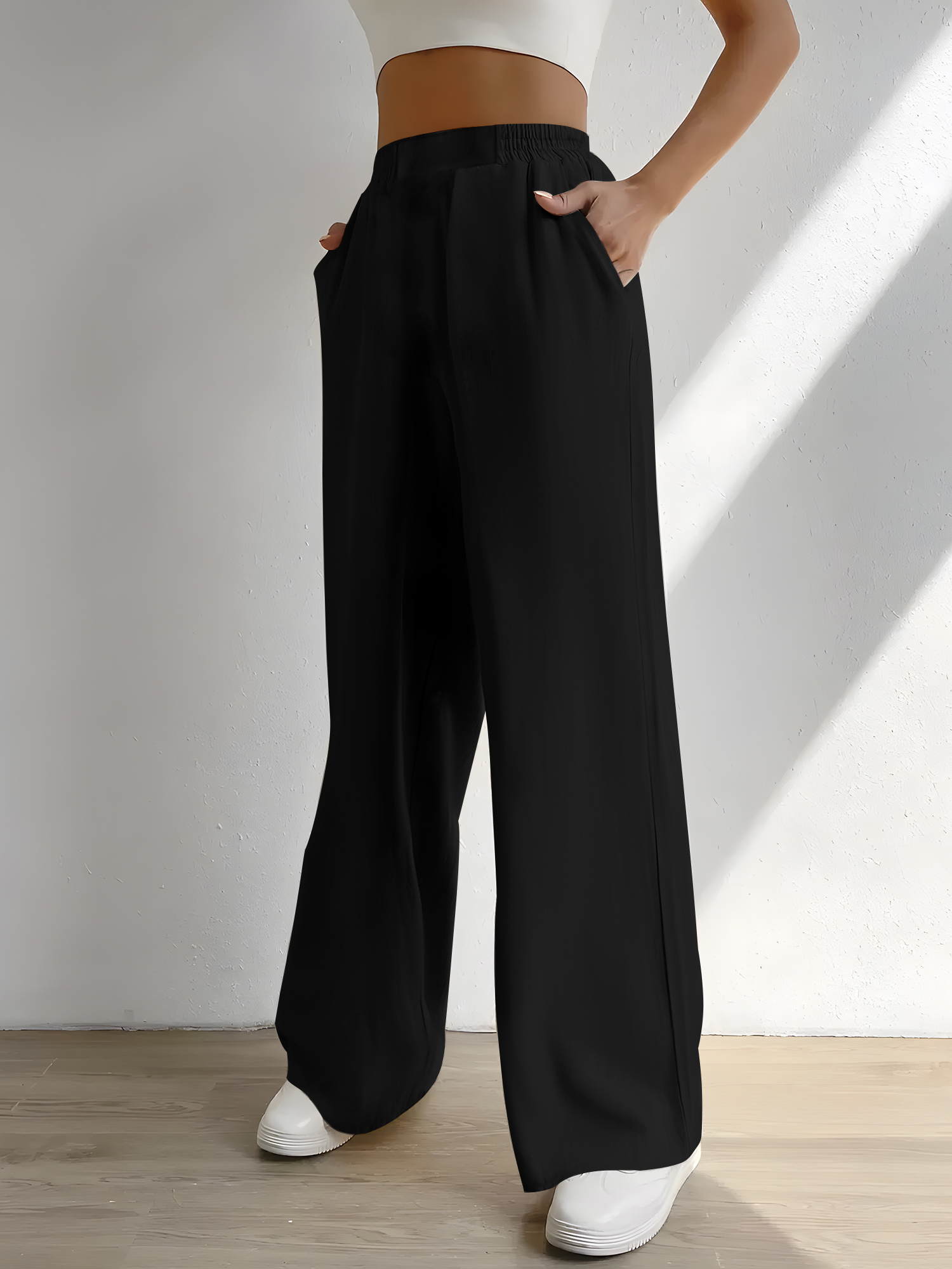 Palazzo Pant Wide - Ruched Elastic High Waist Draped Palazzo