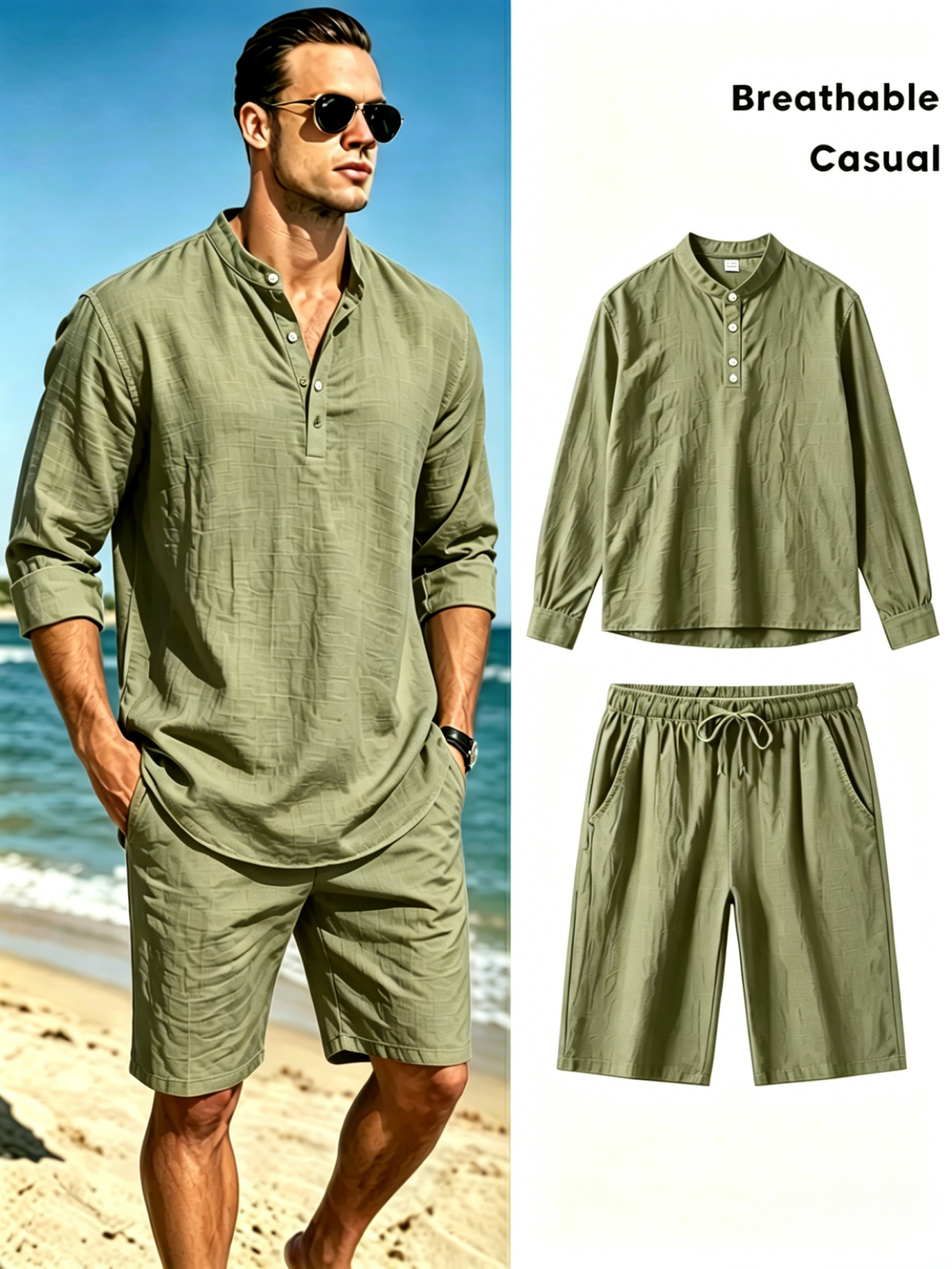 Summer Cloth - mens cotton linen henley shirt and