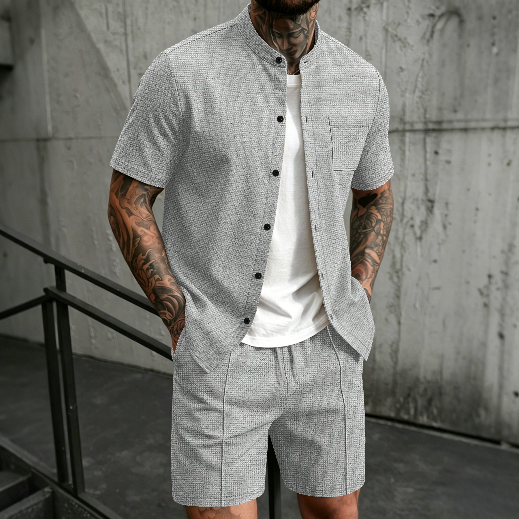Summer Clothing Trends - Men's 2 Piece Outfit, Stand Collar