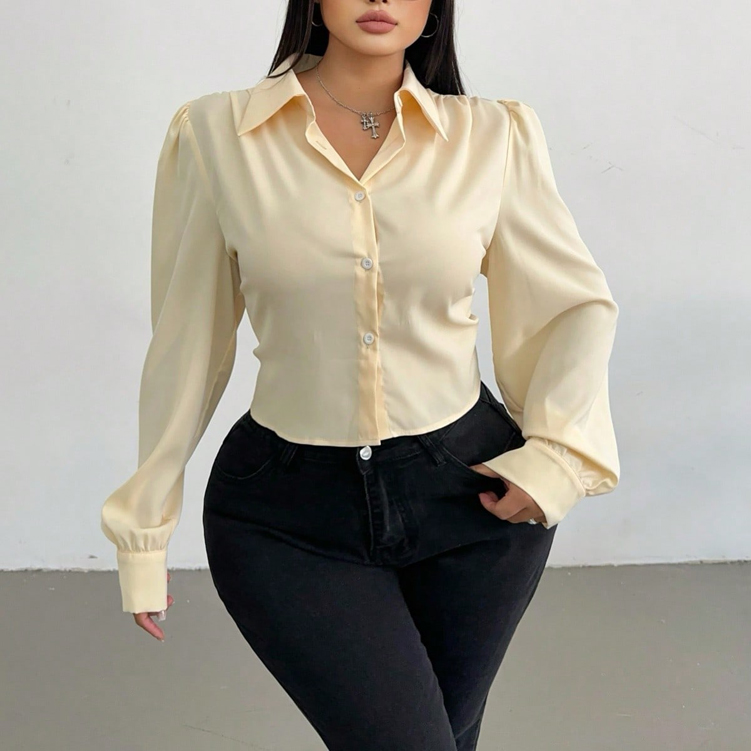 Summer Upf Clothing - Plus Size Curvy Women Cream Satin