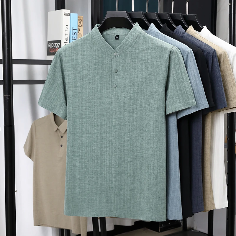 Summer Clothing Trends - Mens Mandarin Collar Half Placket Linen