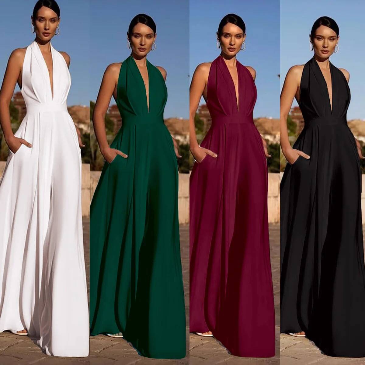 Summer Clothing For 60 Year Old Woman - Office Lady Sexy Deep-V Jumpsuit Women's