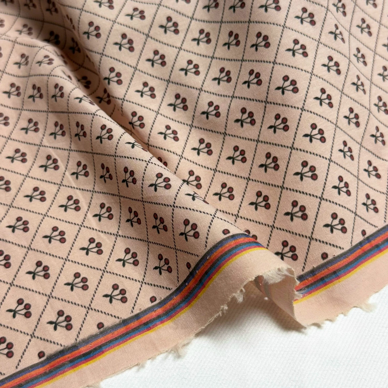 Summer Clothing Material - Bare Pink Check Cherry 100%Cotton Fabric