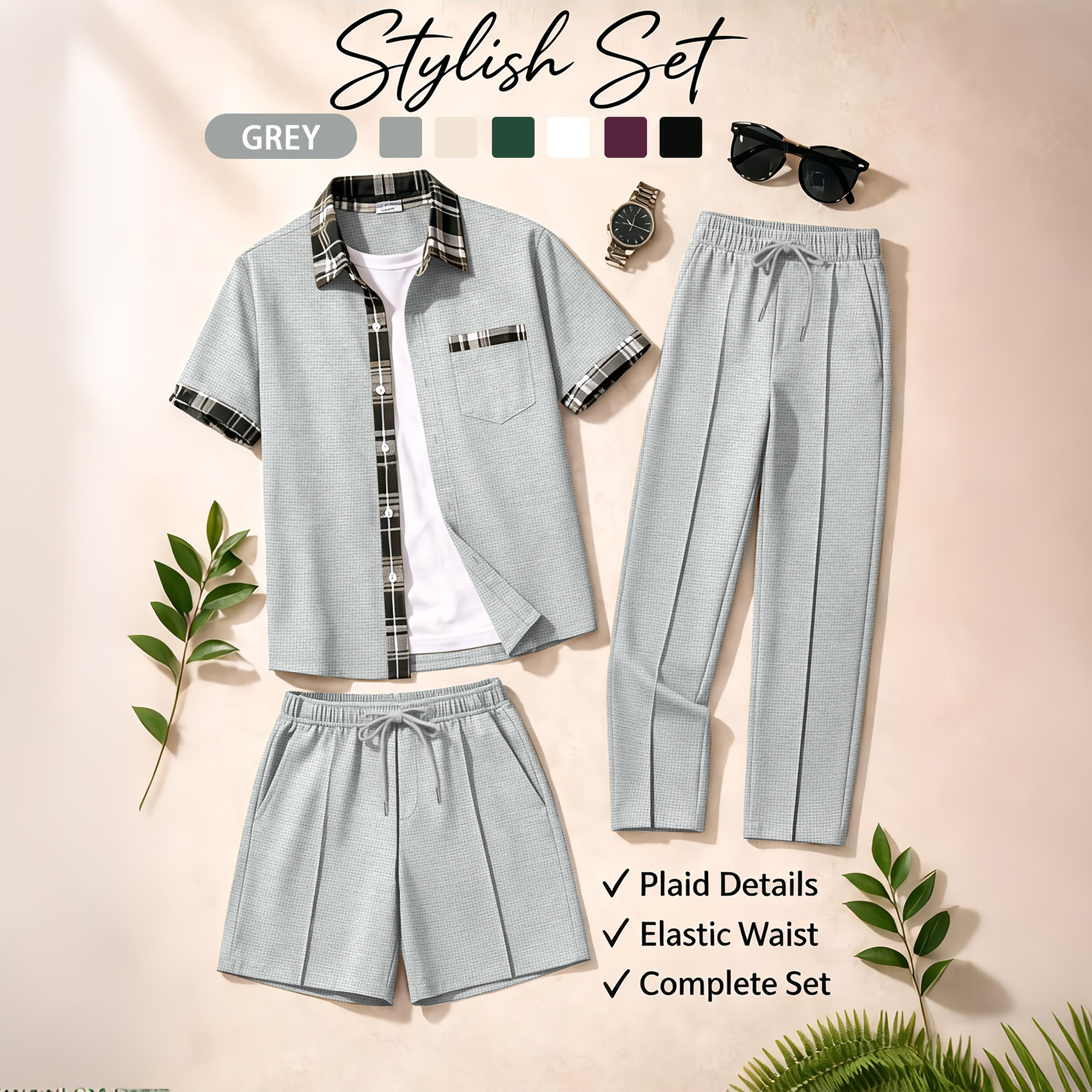 Summer Clothing Trends - Men's 3 Piece Waffle Knit Tracksuit