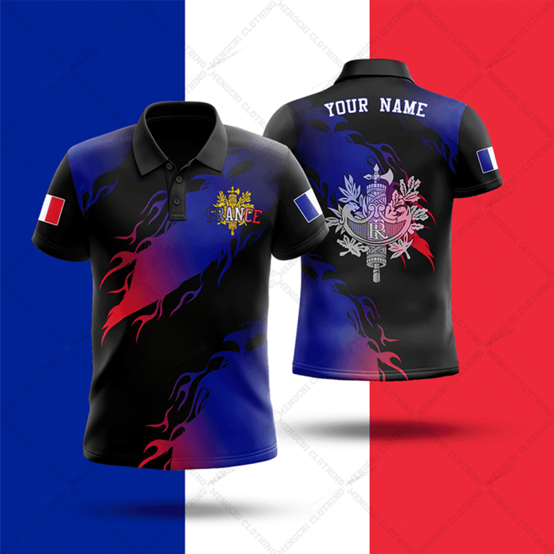 Summer Clothing Name - Custom Name France Flag Graphic Polo