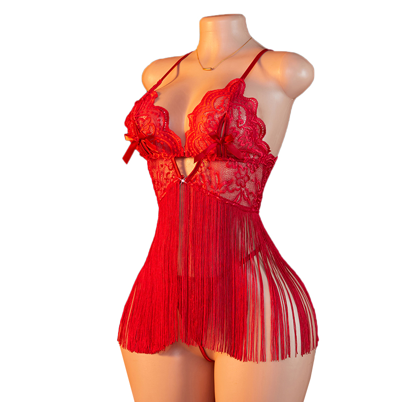Summer Nights Clothing - Transparent Lace Women Red Strap Tassel