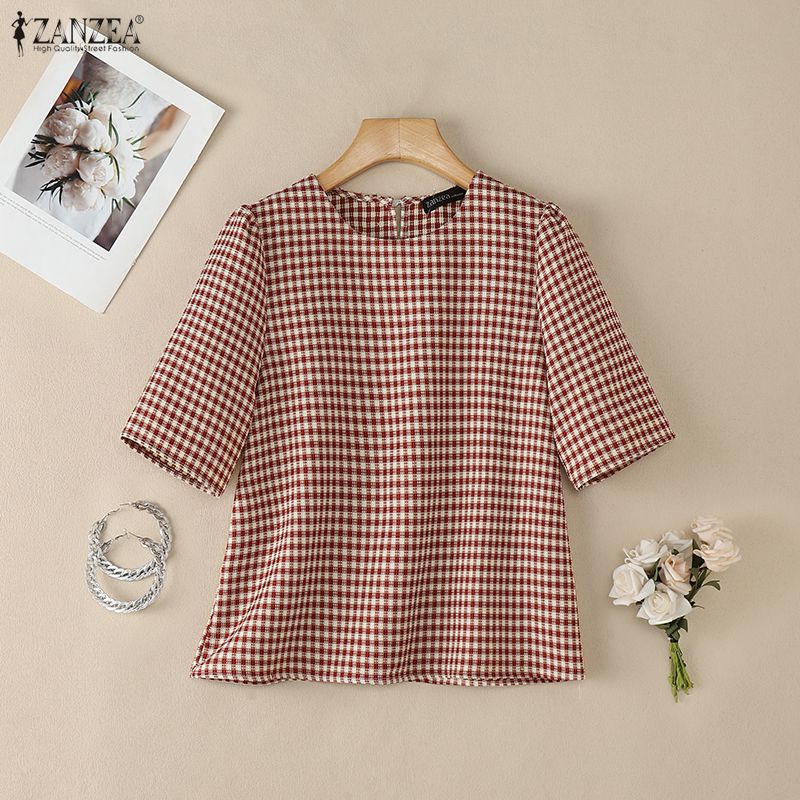 Summer Nights Clothing - Woman French Elegant Gingham Blouses Casual