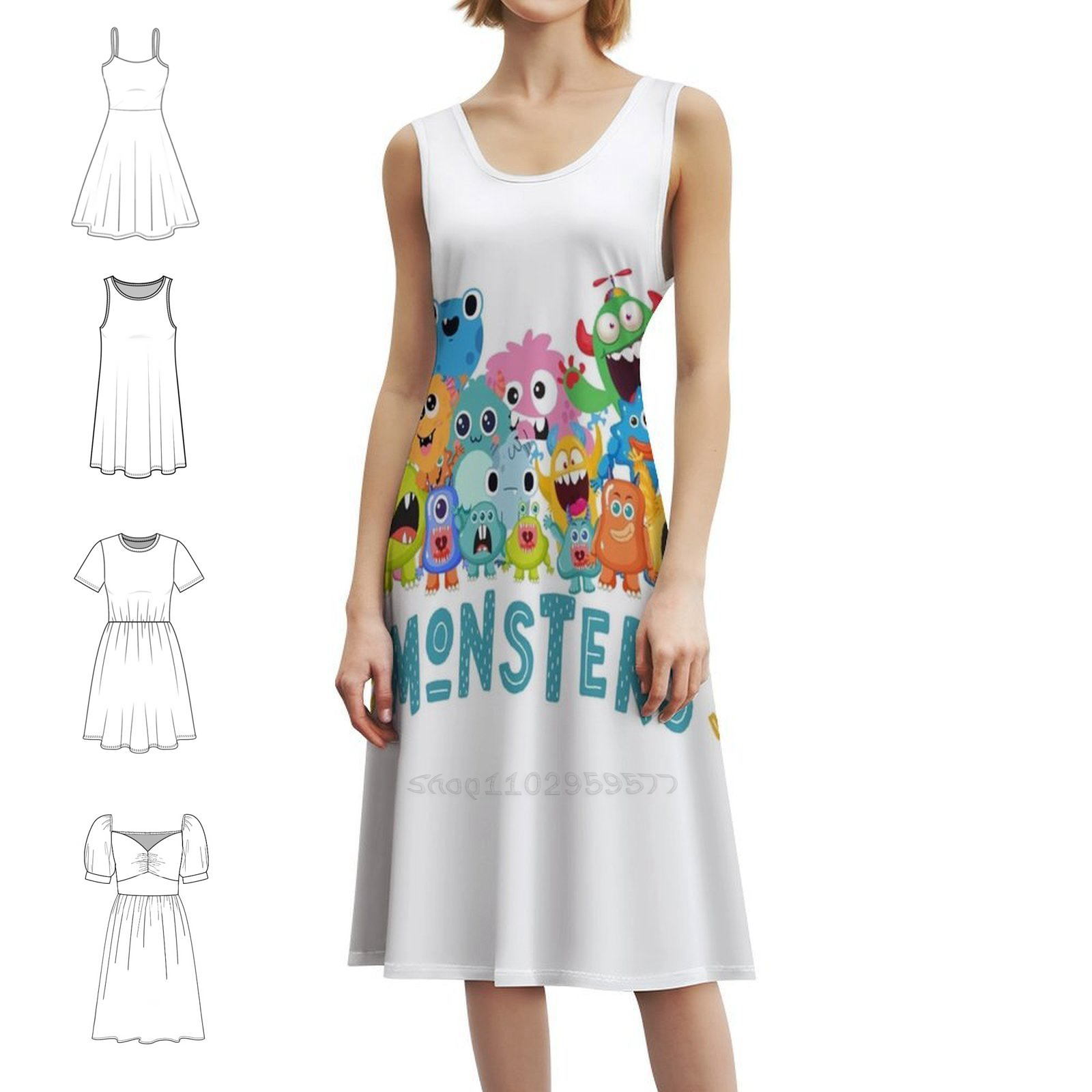Summer Clothing Cartoon - Monster Sweetheart Neckline Dress Elegant Summer