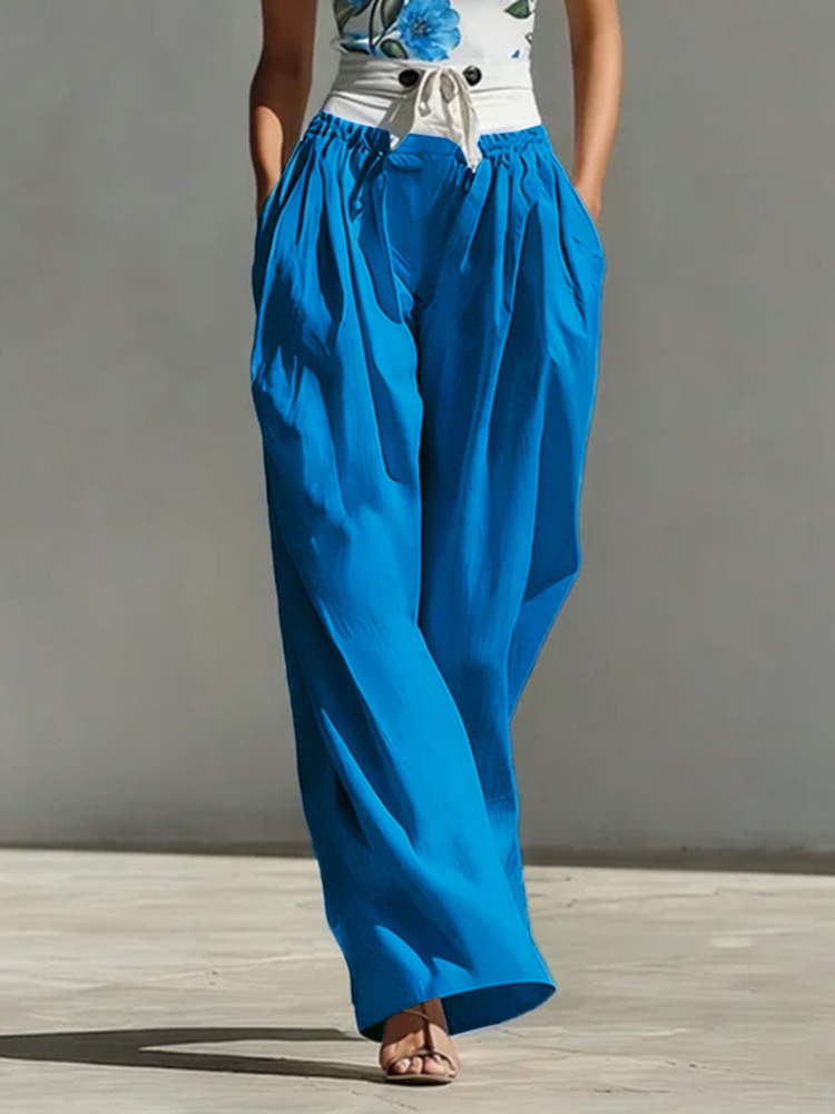 Palazzo Pant Wide - Yeezzi Women's Fashion Patchwork Tied Waist
