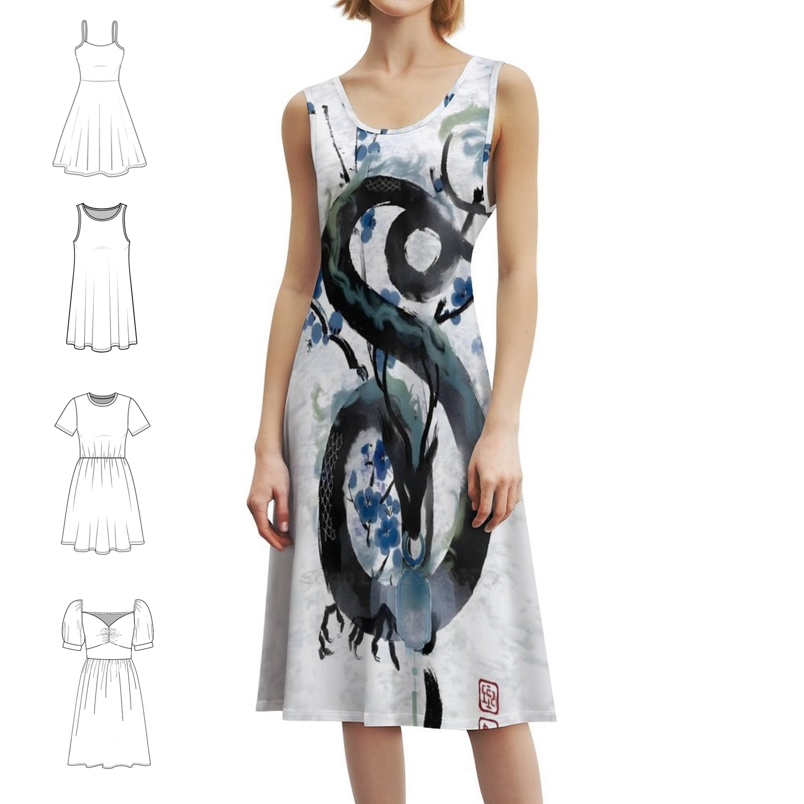 Summer Clothing Japan - Japanese Blue Night Dragon Ink Wash
