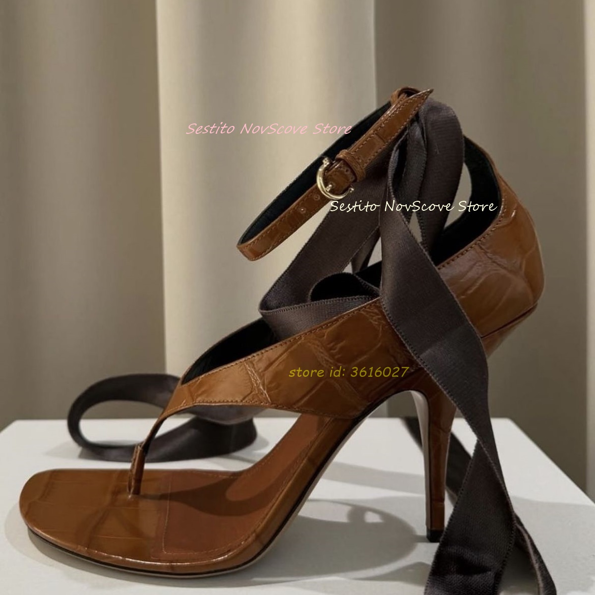 Summer Clothing On Sale - Brown Open Toe Lace Up Sandals