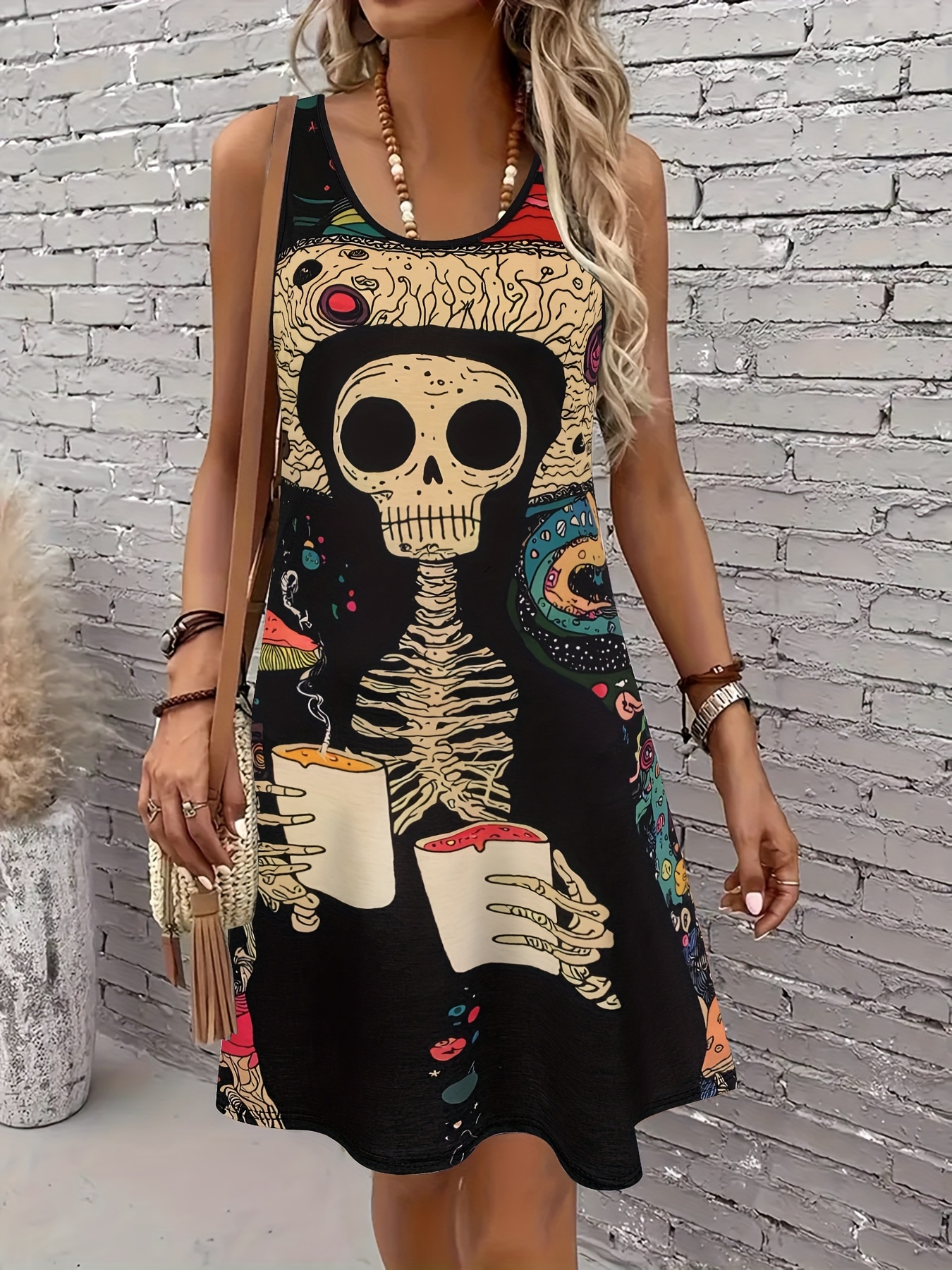 Summer Clothing For 60 Year Old Woman - Women'S Gothic Punk Casual Dress Round