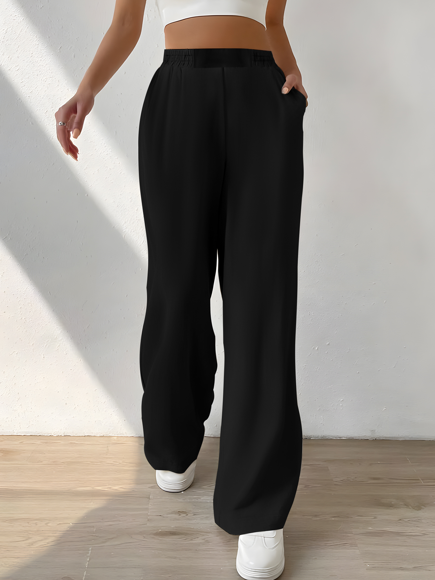 Ruched Elastic High Waist Drap - Palazzo Pant Wide avaliação e preço