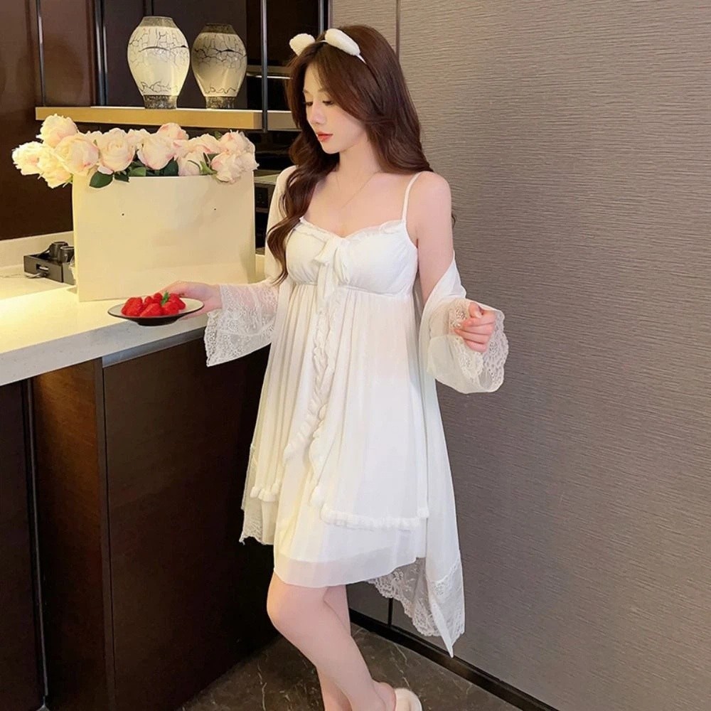 Lace Bowknot Women Pajama Dres - Summer Nights Clothing avaliação e preço