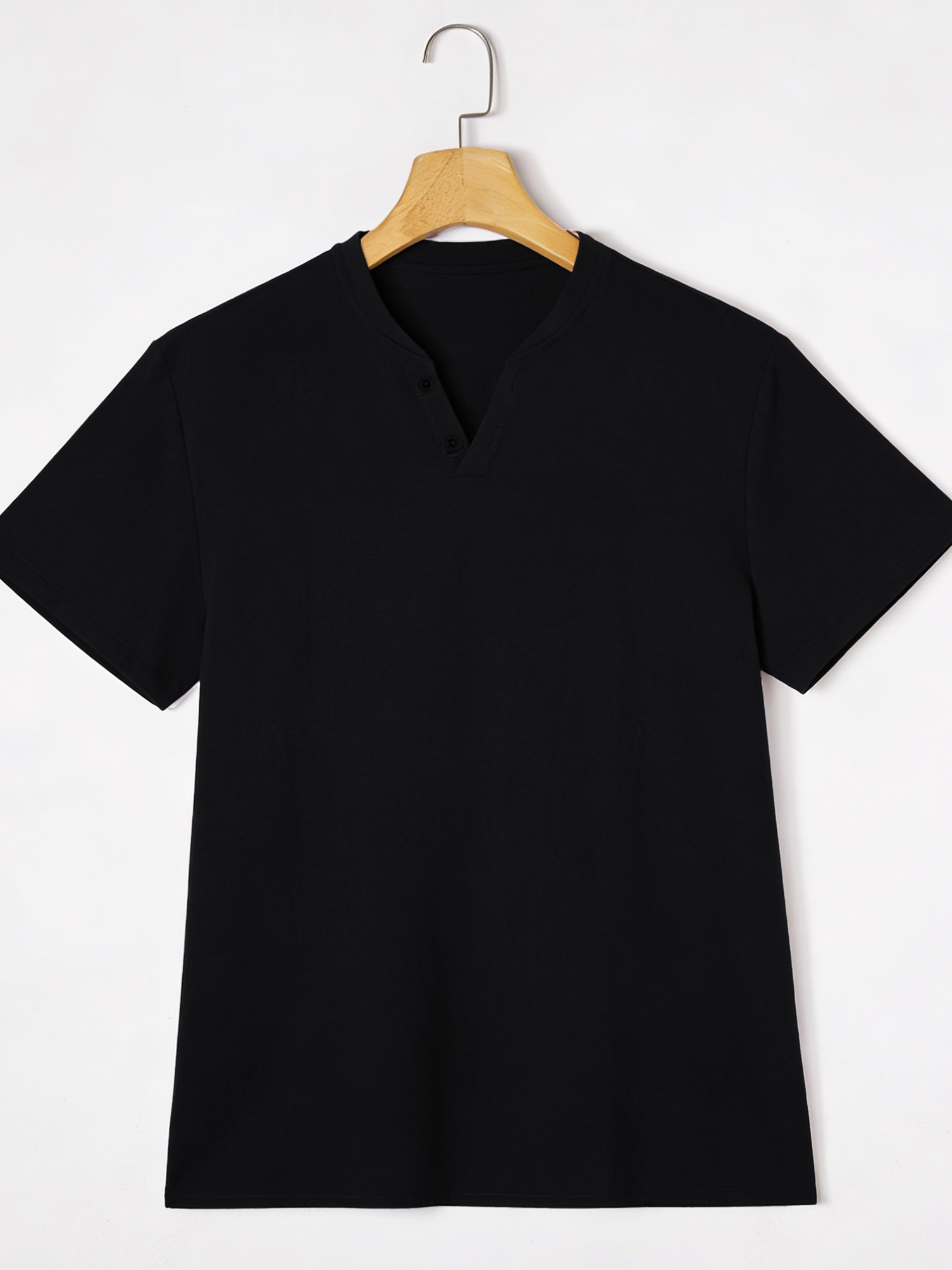 Elegant Black Henley Short-Sle - Summer Cloth avaliação e preço