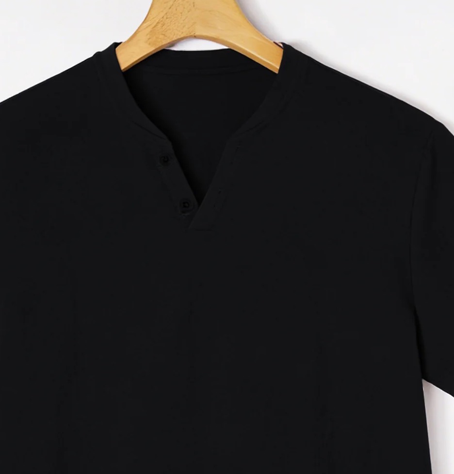 Elegant Black Henley Short-Sle - Summer Cloth avaliação e preço