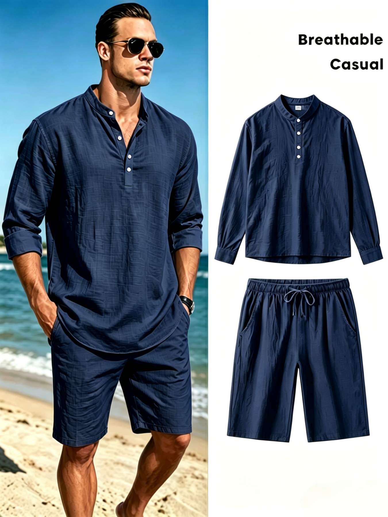 mens cotton linen henley shirt - Summer Cloth avaliação e preço