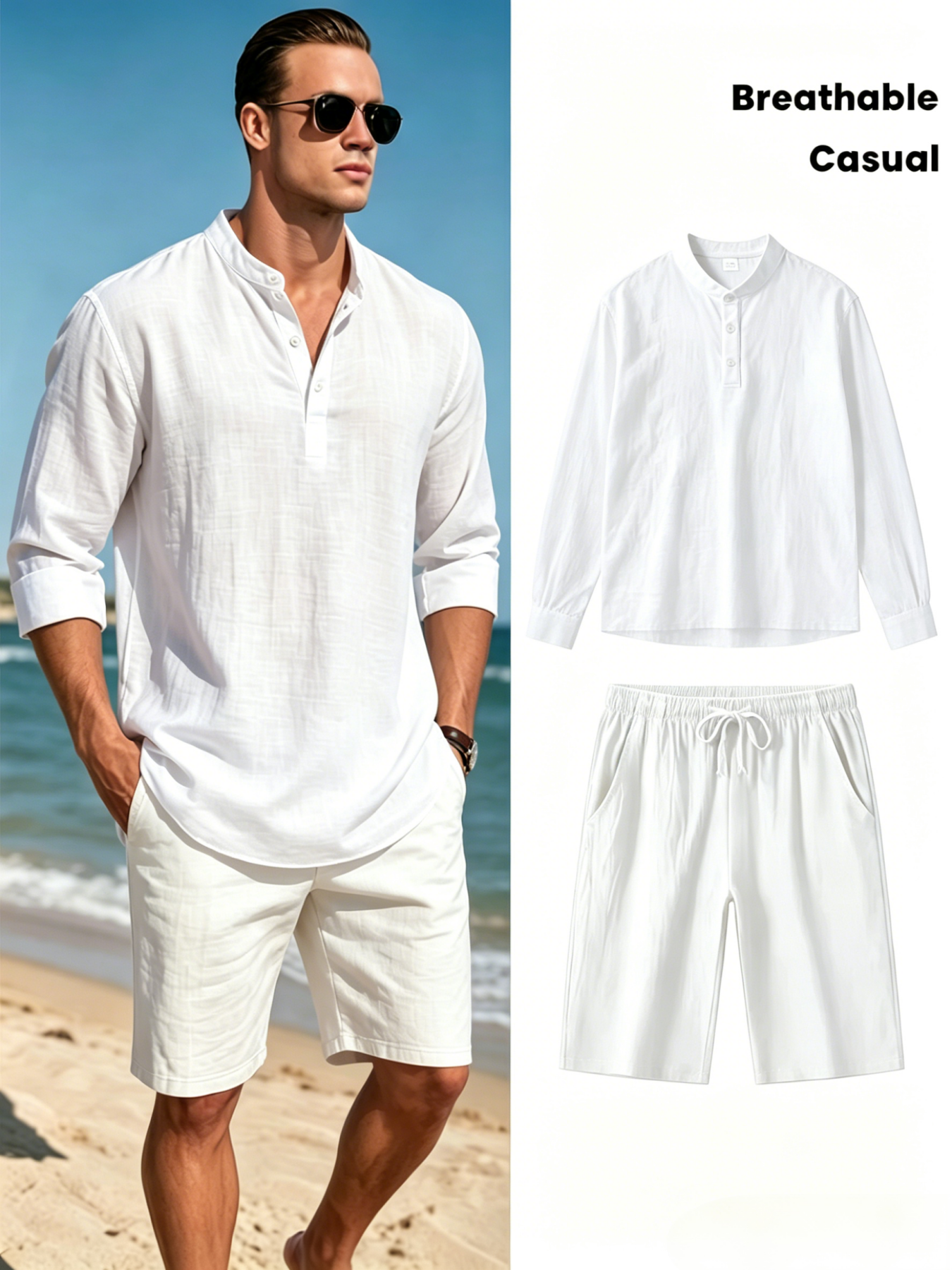 mens cotton linen henley shirt - Summer Cloth avaliação e preço