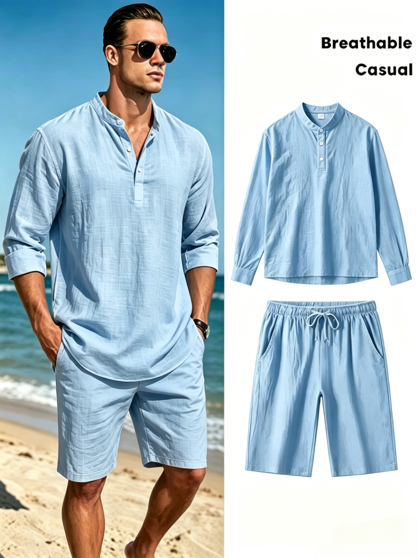 mens cotton linen henley shirt - Summer Cloth avaliação e preço