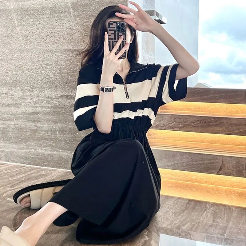 Fashion Lapel Zipper Shirring  - Summer Clothing Young Women avaliação e preço