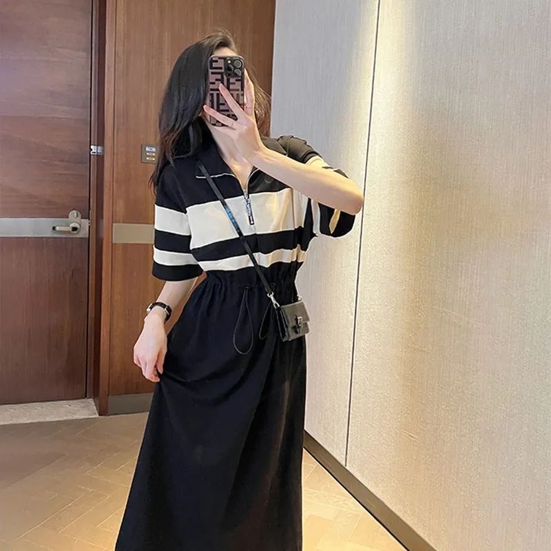 Fashion Lapel Zipper Shirring  - Summer Clothing Young Women avaliação e preço