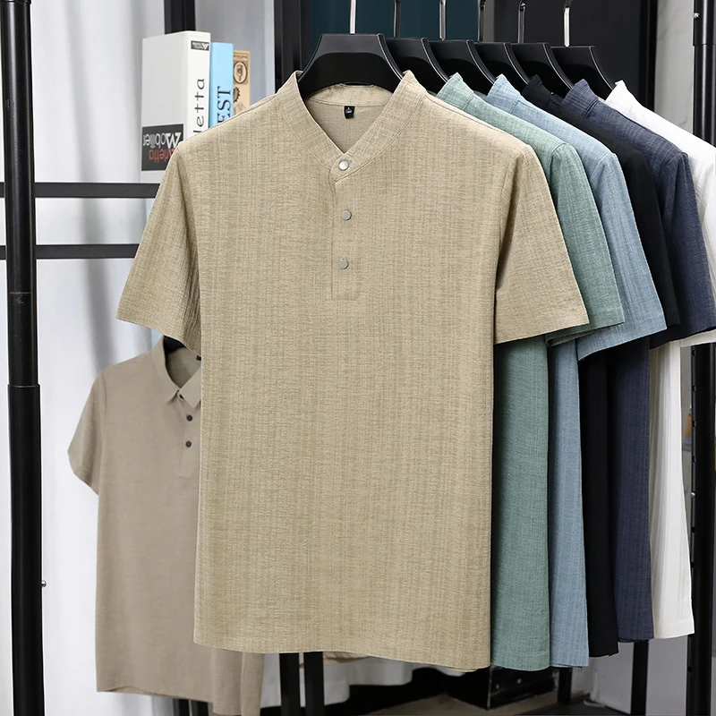 Mens Mandarin Collar Half Plac - Summer Clothing Trends avaliação e preço