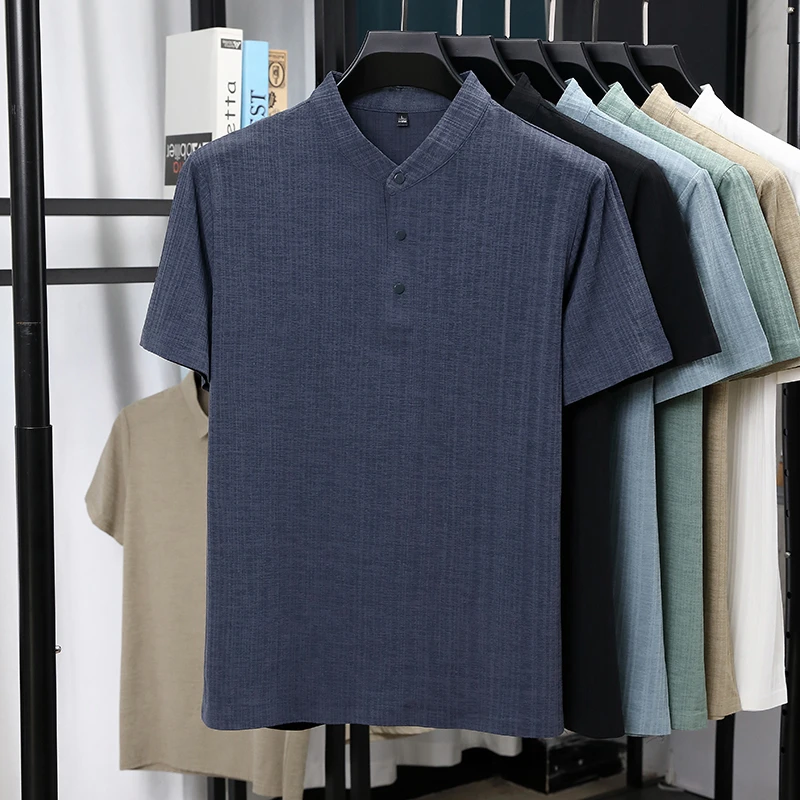 Mens Mandarin Collar Half Plac - Summer Clothing Trends avaliação e preço