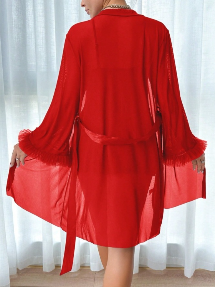 Women 3 Piece Red Sexy Lace Ro - Summer Cloth avaliação e preço