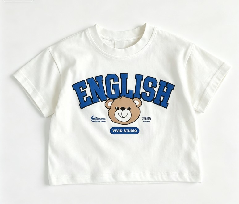 Kids Cute English Bear T Shirt - Summer Clothing Options avaliação e preço
