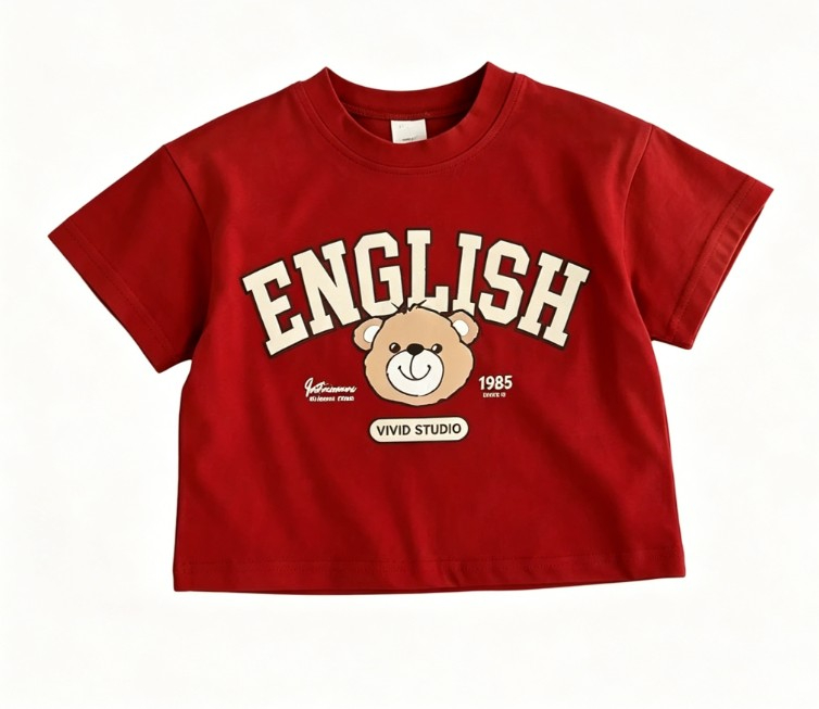 Kids Cute English Bear T Shirt - Summer Clothing Options avaliação e preço