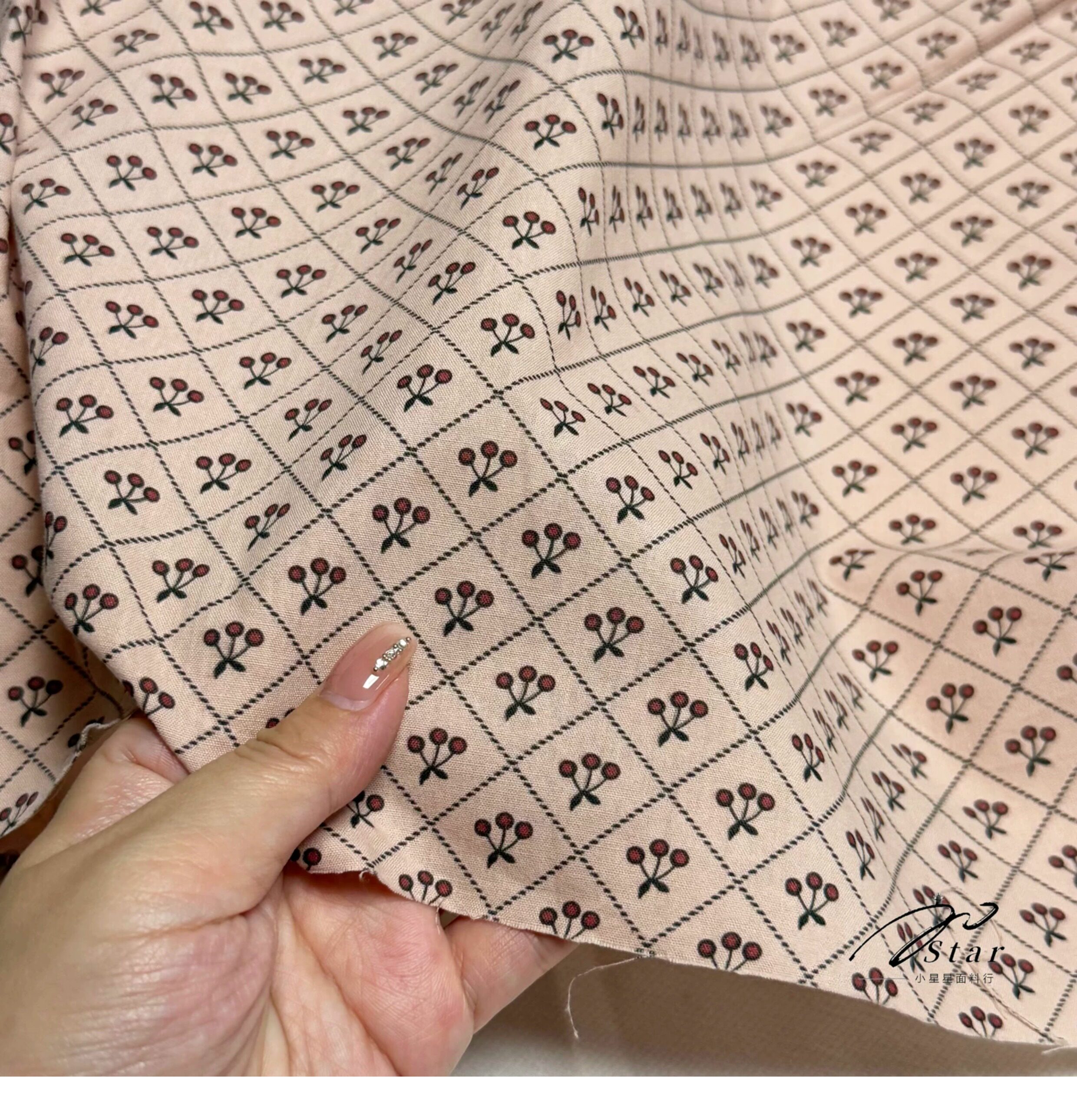 Bare Pink Check Cherry 100%Cot - Summer Clothing Material avaliação e preço