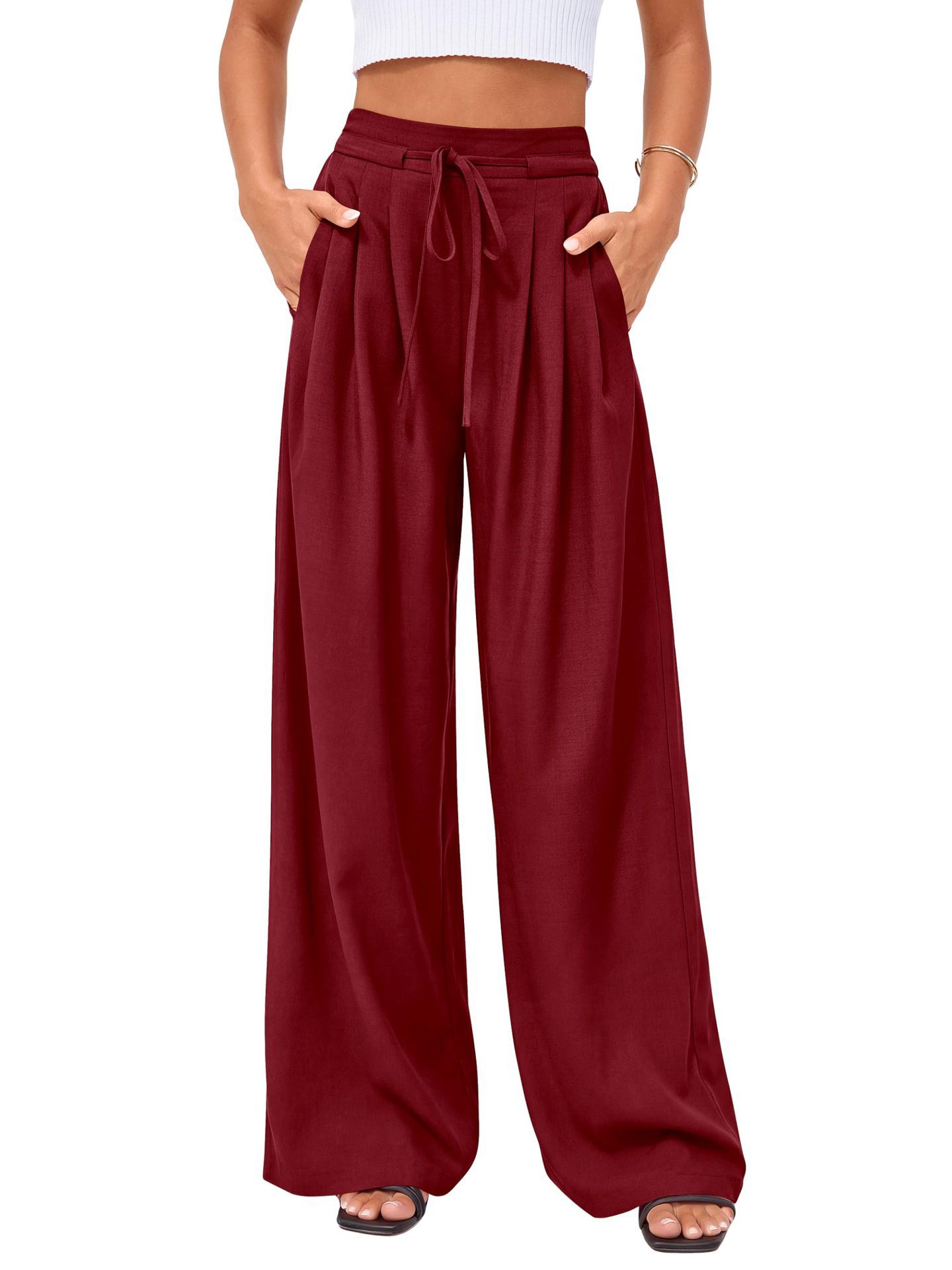 Women High Waist Drawstring Wi - Palazzo Pant Wide avaliação e preço