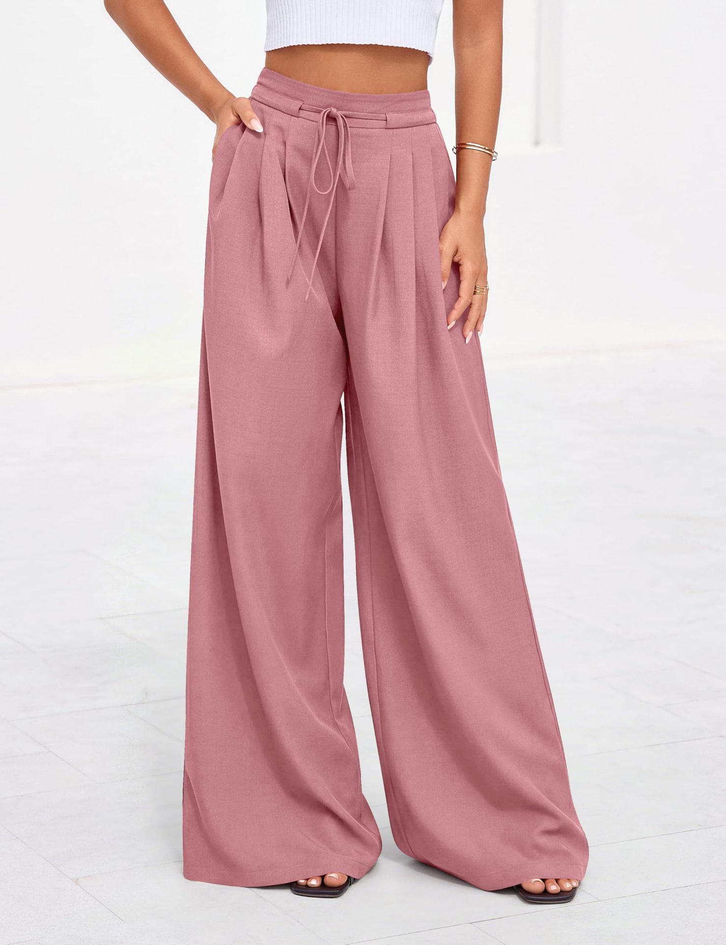Women High Waist Drawstring Wi - Palazzo Pant Wide avaliação e preço