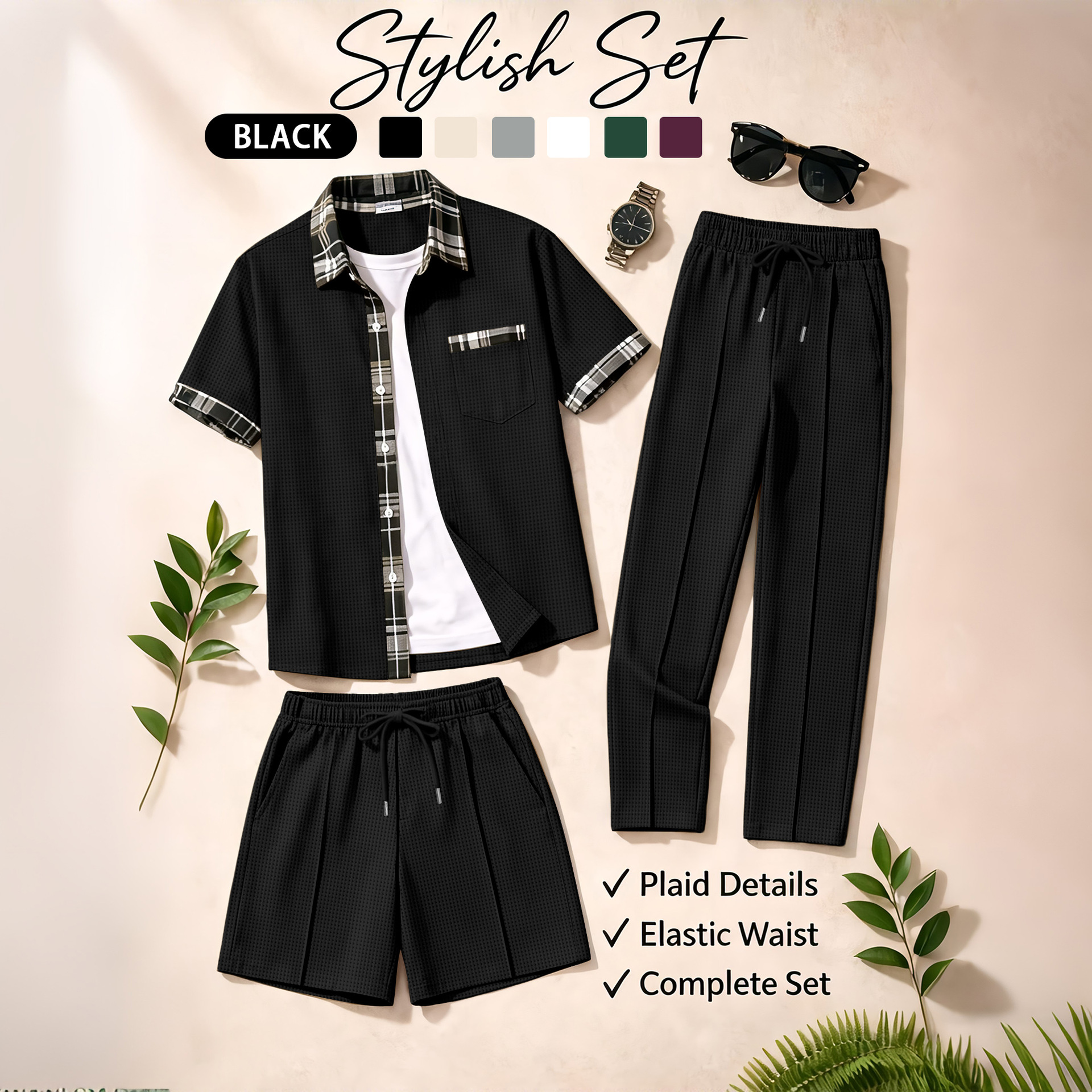 Men's 3 Piece Waffle Knit Trac - Summer Clothing Trends avaliação e preço