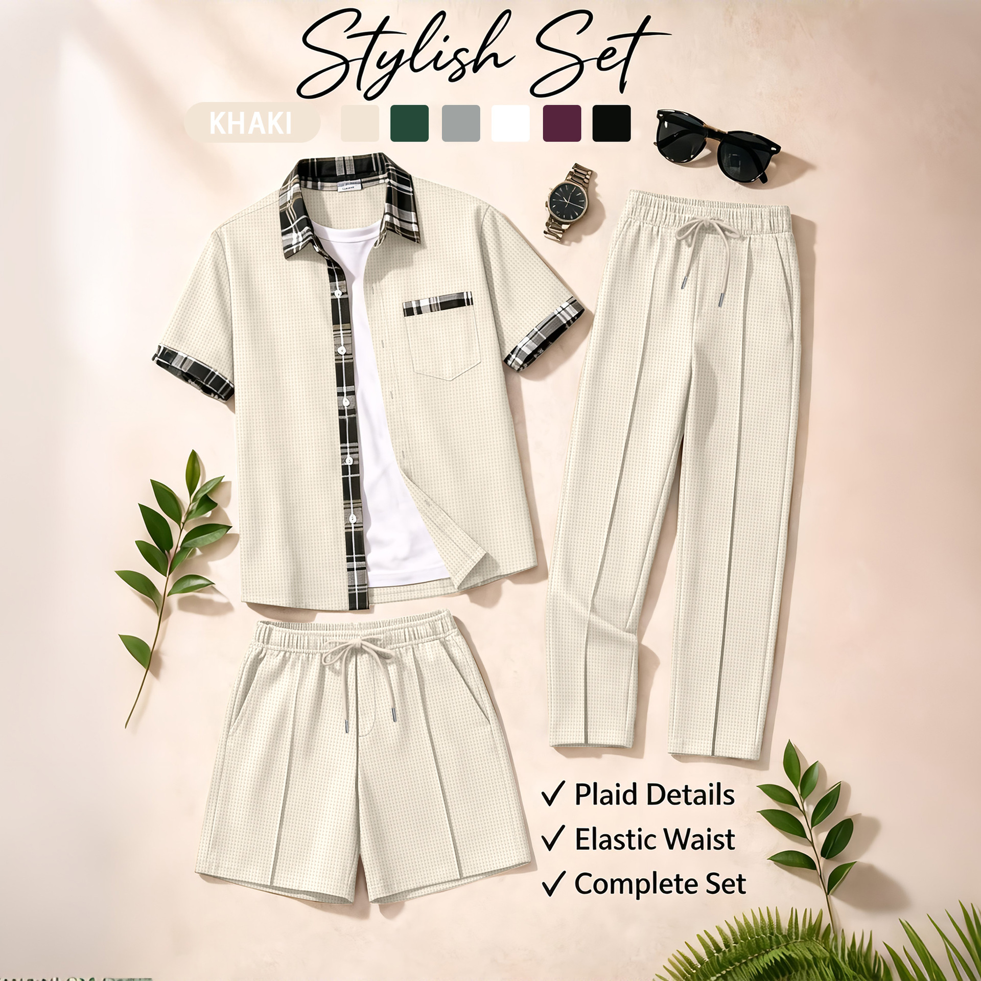Men's 3 Piece Waffle Knit Trac - Summer Clothing Trends avaliação e preço