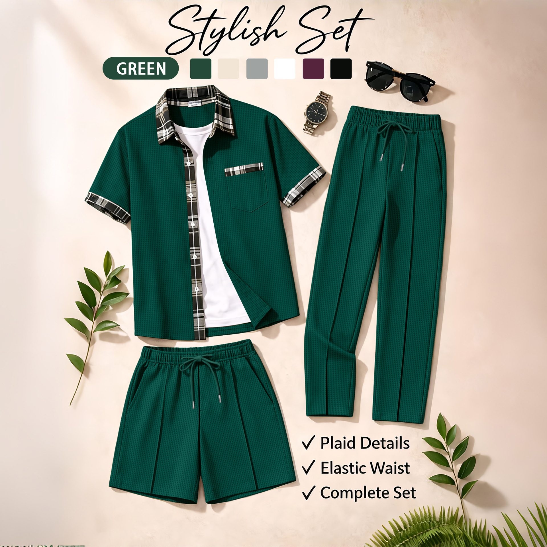 Men's 3 Piece Waffle Knit Trac - Summer Clothing Trends avaliação e preço