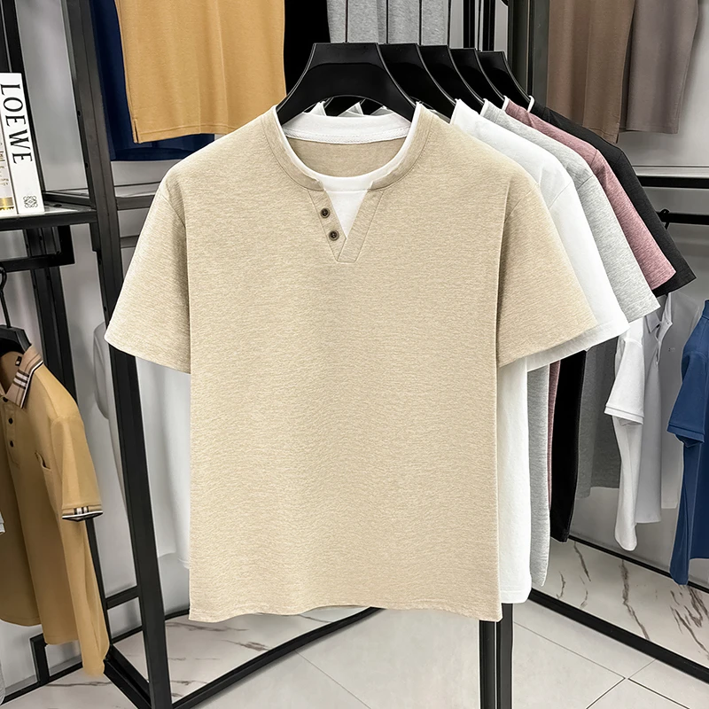 Men's Minimalist Henley Neck T - Summer Clothing Trends avaliação e preço