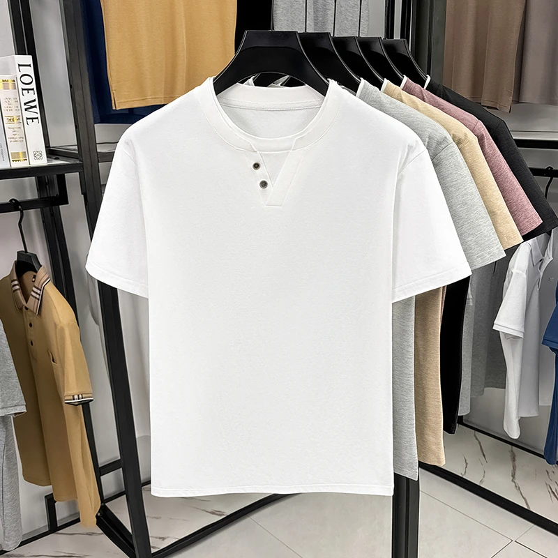 Men's Minimalist Henley Neck T - Summer Clothing Trends avaliação e preço
