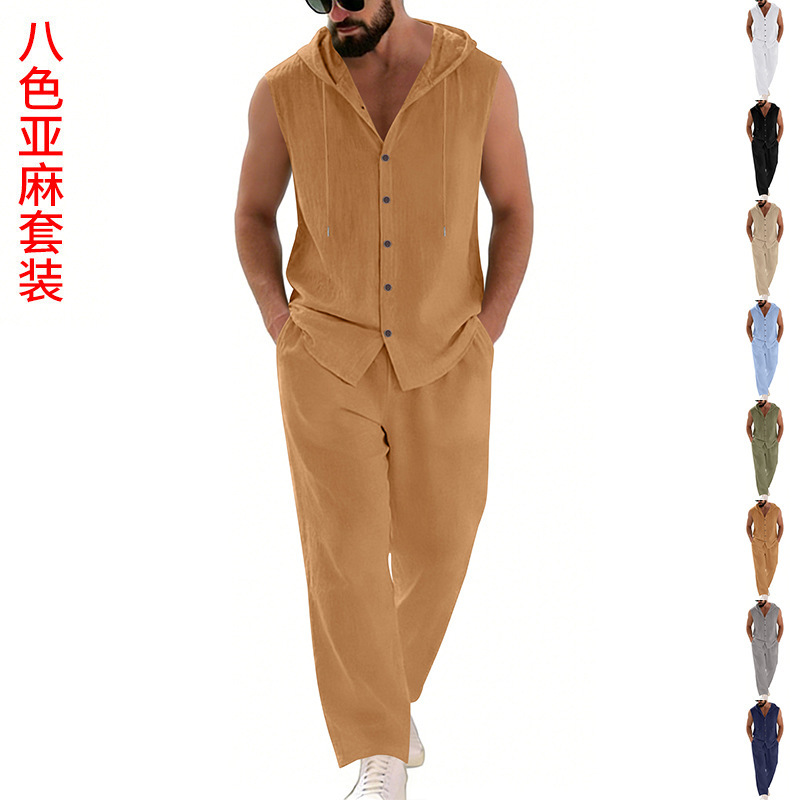 Men's Casual Linen Suit Hooded - Summer Outdoor Clothing avaliação e preço
