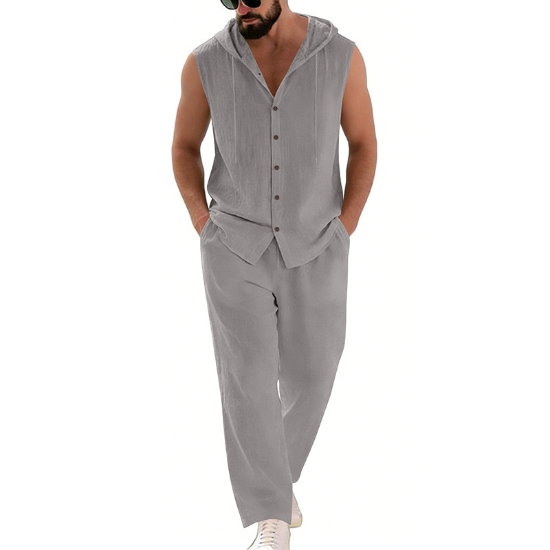 Men's Casual Linen Suit Hooded - Summer Outdoor Clothing avaliação e preço