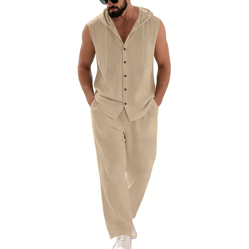 Men's Casual Linen Suit Hooded - Summer Outdoor Clothing avaliação e preço
