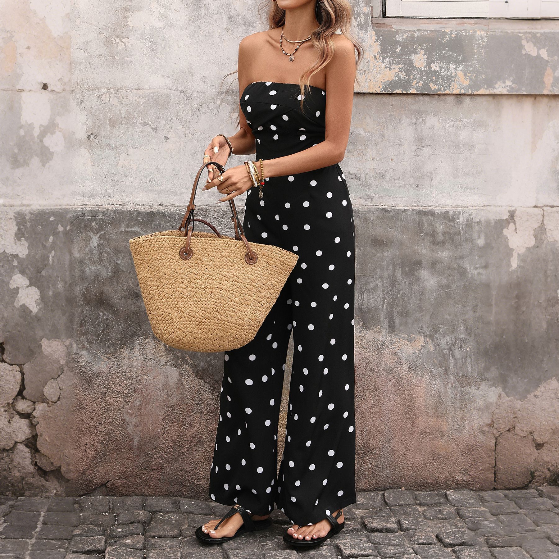 Women's Polka Dot Strapless Tu - Palazzo Pant Wide avaliação e preço