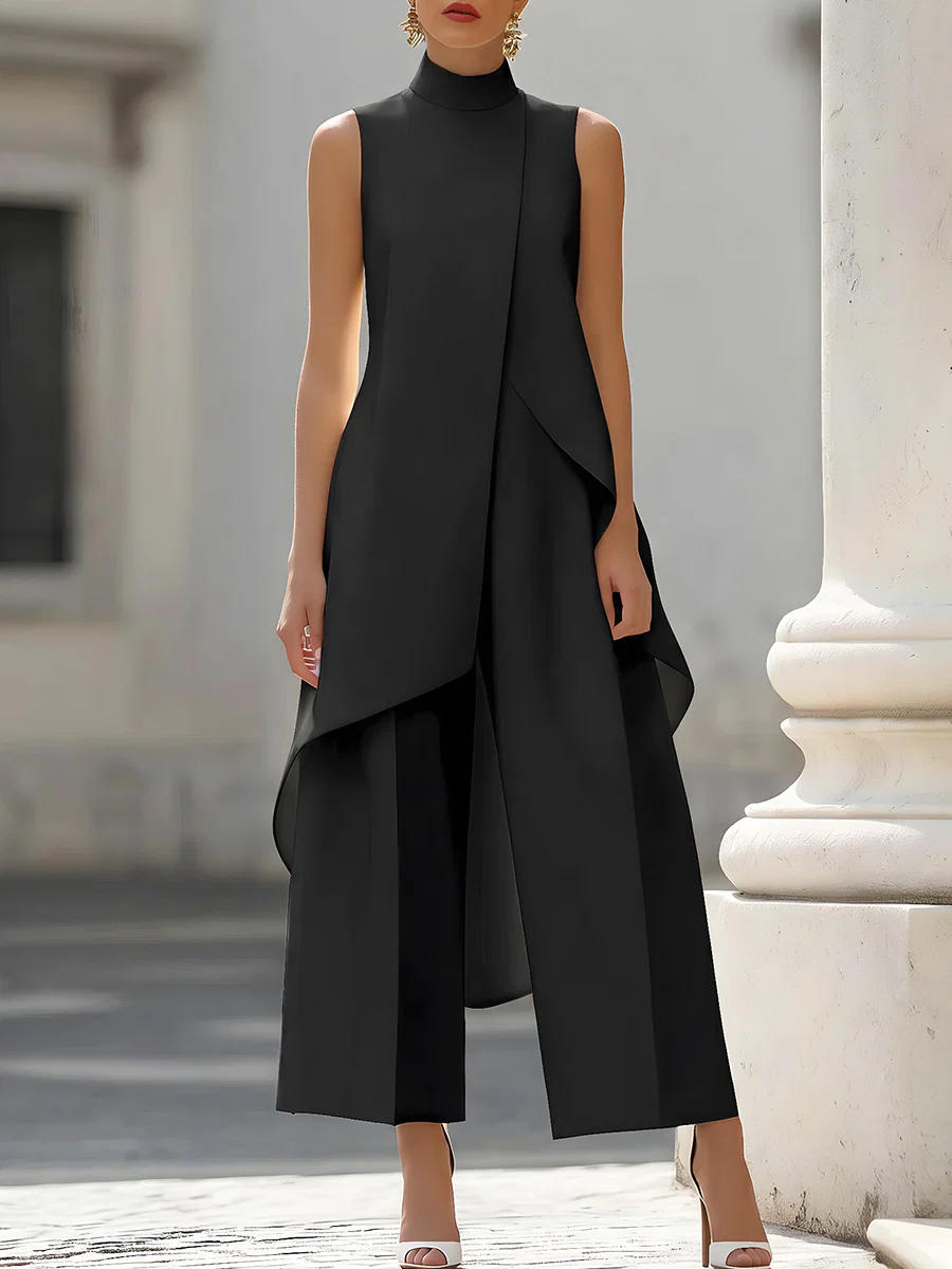 Sleeveless High Neck Asymmetri - Palazzo Pant Wide avaliação e preço