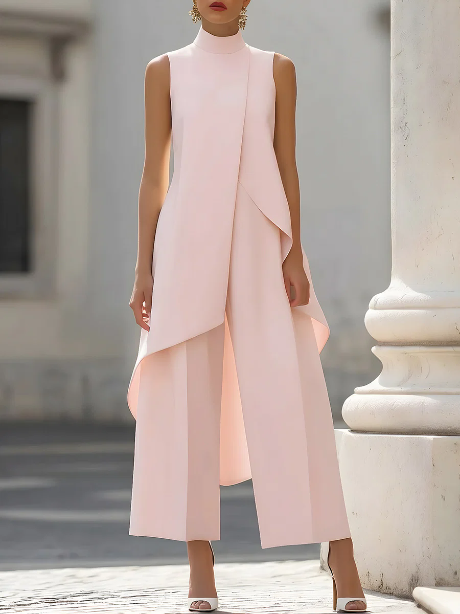 Sleeveless High Neck Asymmetri - Palazzo Pant Wide avaliação e preço