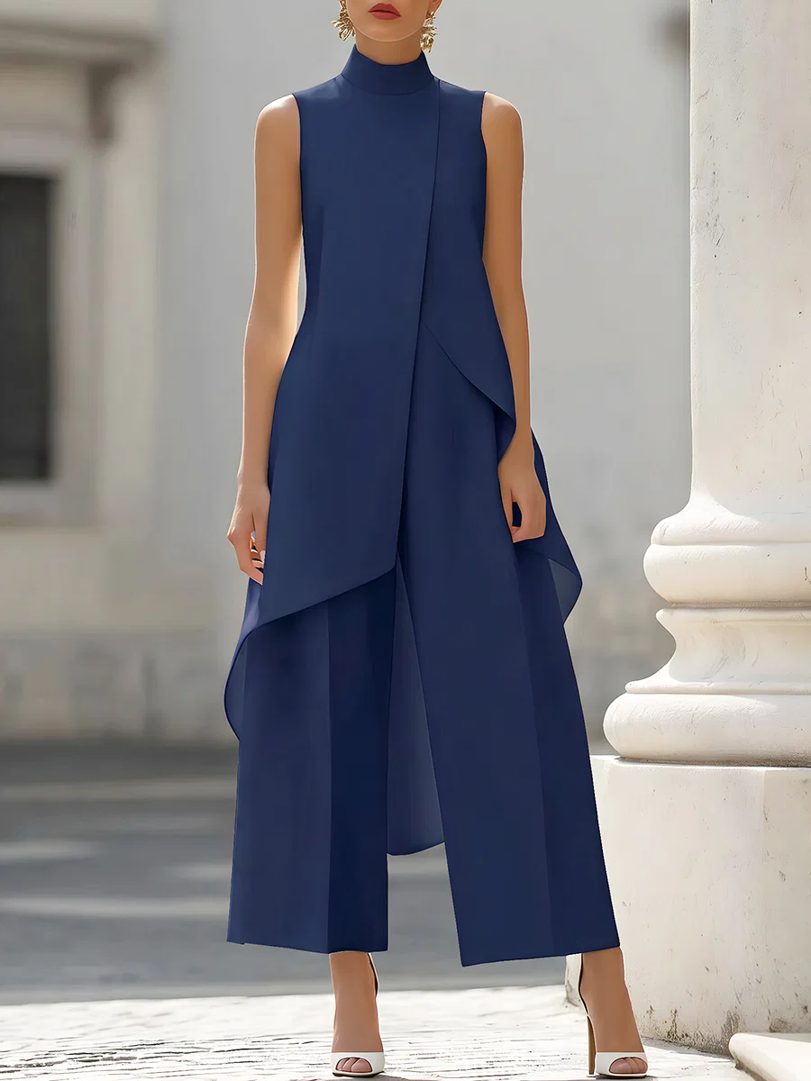 Sleeveless High Neck Asymmetri - Palazzo Pant Wide avaliação e preço