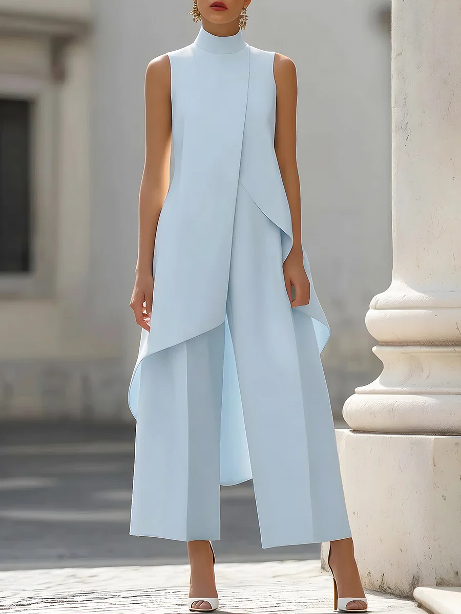 Sleeveless High Neck Asymmetri - Palazzo Pant Wide avaliação e preço