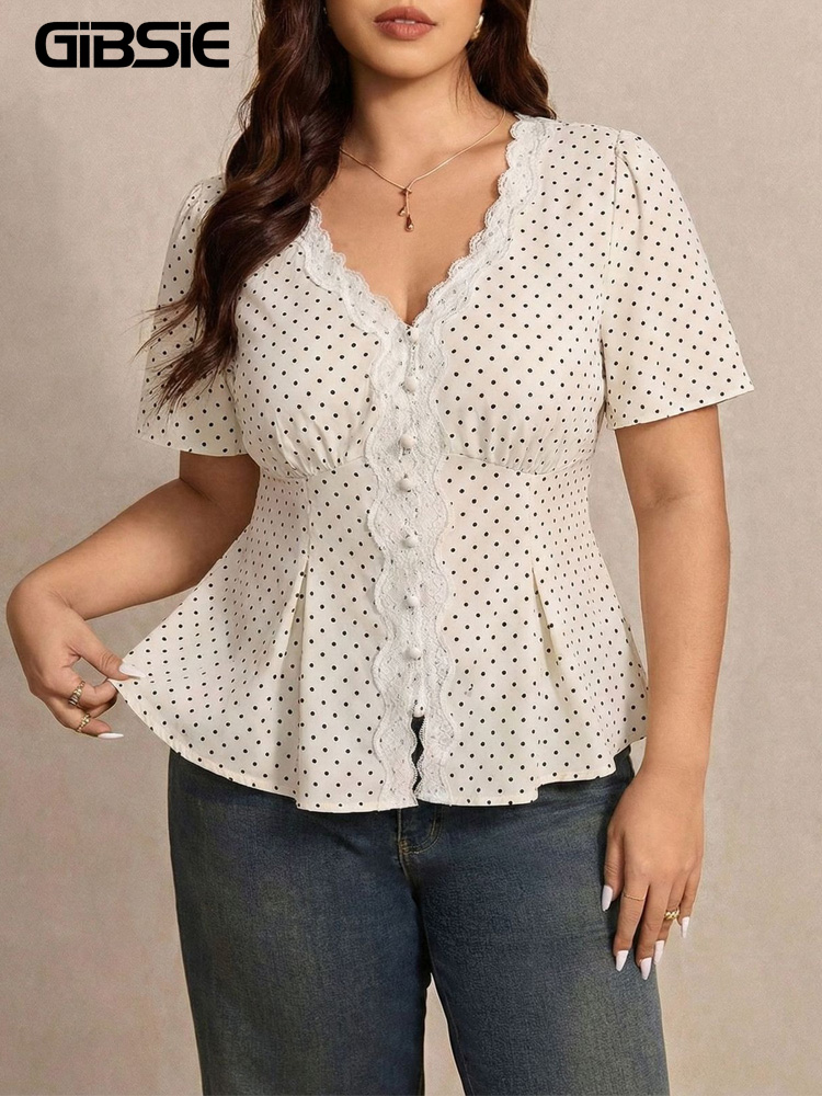 GIBSIE Plus Size Polka Dot Con - Summer Upf Clothing avaliação e preço