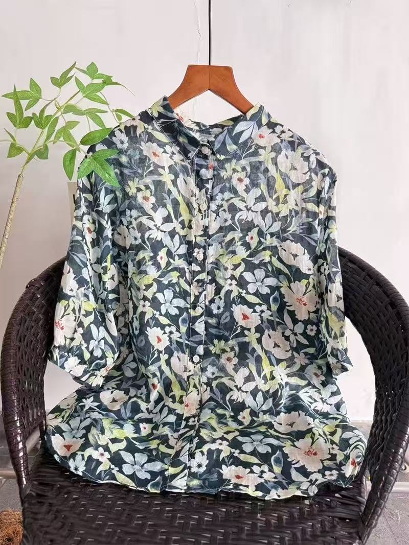 2026 Pure Ramie Print Shirt Wo - Summer Clothing Japan avaliação e preço